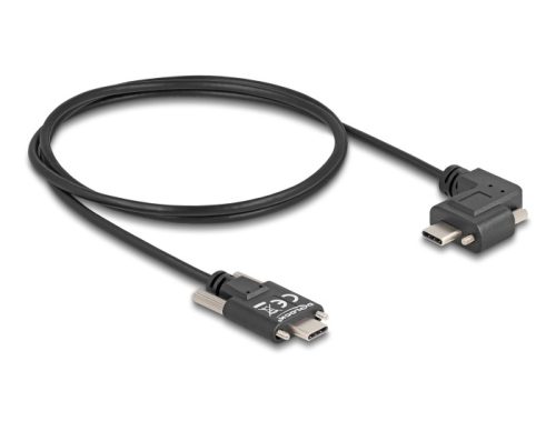 Delock USB 2.0 kábel USB Type-C  apa csatlakozó csavarokkal - USB Type-C  apa csatlakozó csavarokkal ívelt bal / jobb PD 3.0 60 W 1 m