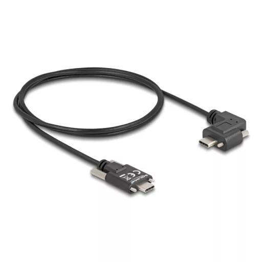 Delock USB 2.0 kábel USB Type-C  apa csatlakozó csavarokkal - USB Type-C  apa csatlakozó csavarokkal ívelt bal / jobb PD 3.0 60 W 1 m (80956)