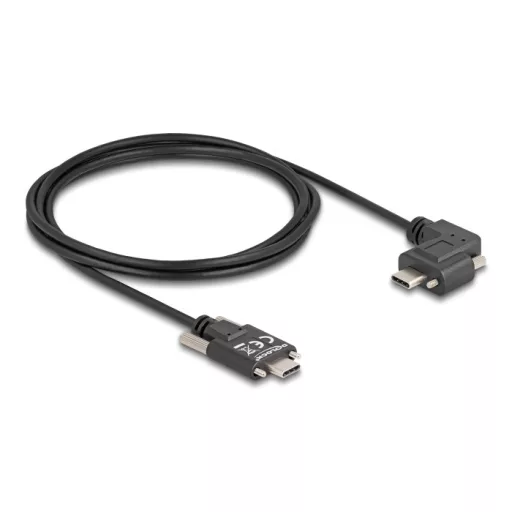 Delock USB 2.0 kábel USB Type-C  apa csatlakozó csavarokkal - USB Type-C  apa csatlakozó csavarokkal ívelt bal / jobb PD 3.0 60 W 2 m (80957)