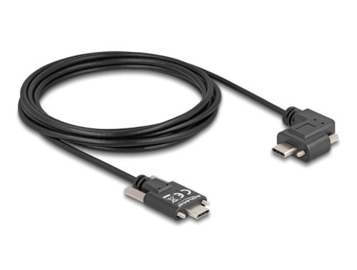 Delock USB 2.0 kábel USB Type-C  apa csatlakozó csavarokkal - USB Type-C  apa csatlakozó csavarokkal ívelt bal / jobb PD 3.0 60 W 3 m