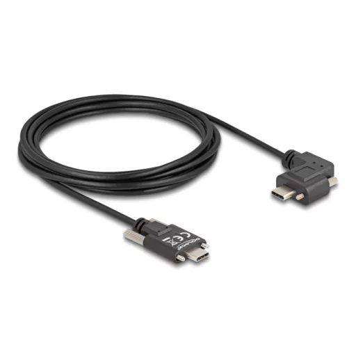 Delock USB 2.0 kábel USB Type-C  apa csatlakozó csavarokkal - USB Type-C  apa csatlakozó csavarokkal ívelt bal / jobb PD 3.0 60 W 3 m (80958)