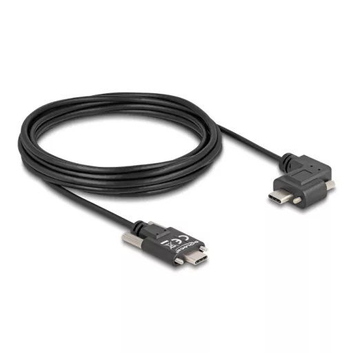 Delock USB 2.0 kábel USB Type-C  apa csatlakozó csavarokkal - USB Type-C  apa csatlakozó csavarokkal ívelt bal / jobb PD 3.0 60 W 5 m (80959)