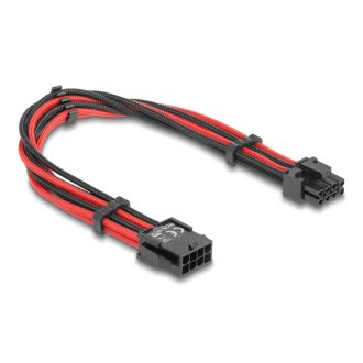   Delock Bővítő kábel 8 tűs apa - 6 + 2 tűs PCIe anya textil, fekete-piros borítással 30 cm (80975)