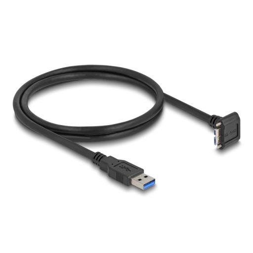 Delock USB 5 Gbps kábel A-típusú USB apa egyenes   Mikro-B-típusú USB apa 90 -ban lefelé fordított 18 mm-es csavar távolsággal 1 m, fekete (81030)