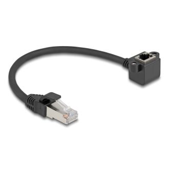   Delock Hálózat bővítő kábel RJ45 apa - RJ45 anya 90 -ban hajlított, Cat.6 F/UTP, 0,25 m, fekete (81040)