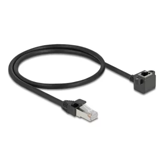   Delock Hálózat bővítő kábel RJ45 apa - RJ45 anya 90 -ban hajlított, Cat.6 F/UTP, 0,5 m, fekete (81041)