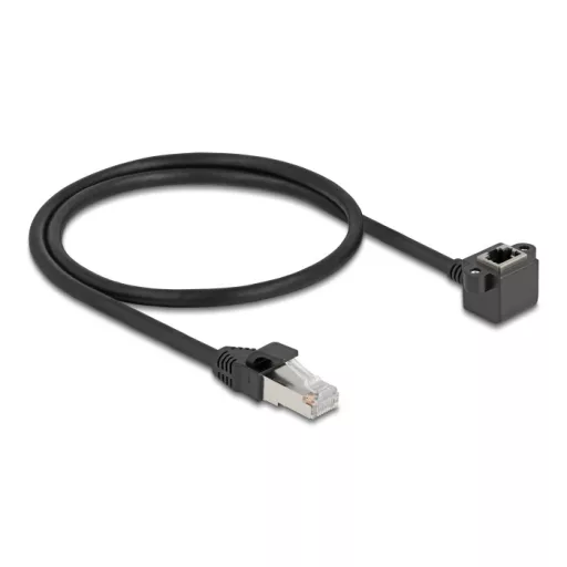 Delock Hálózat bővítő kábel RJ45 apa - RJ45 anya 90 -ban hajlított, Cat.6 F/UTP, 0,5 m, fekete (81041)