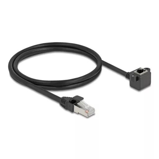 Delock Hálózat bővítő kábel RJ45 apa - RJ45 anya 90 -ban hajlított, Cat.6 F/UTP, 1 m, fekete (81097)