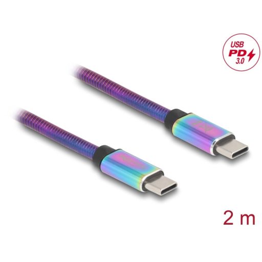Delock USB 2.0 kábel USB Type-C  apa   apa váltakozó színű fém borítással PD 3.0 60 W 2 m (81116)