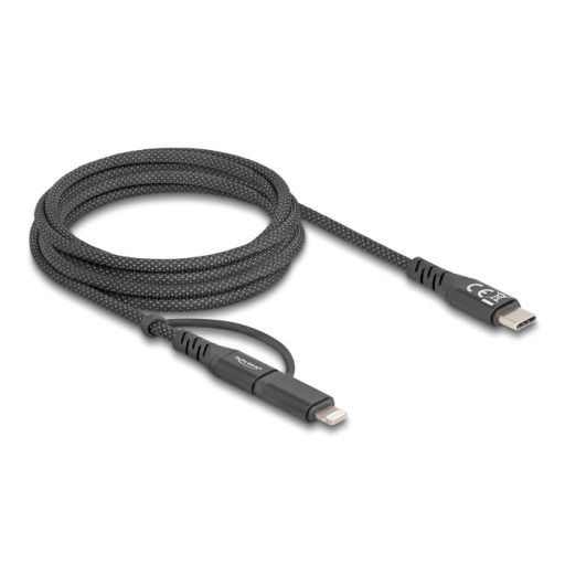 Delock 2 az 1-ben USB kábel USB Type-C  - USB Type-C  / Lightning  iPhone  és iPad  eszközökhöz 2 m MFi 60 W (81171)