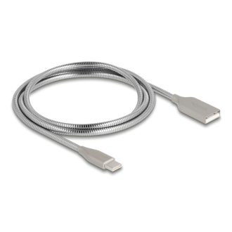   Delock USB 2.0 kábel fém köpennyel USB Type-A dugasz USB Type-C  dugóhoz PD 3.0 60 W 1 m ezüst (81258)