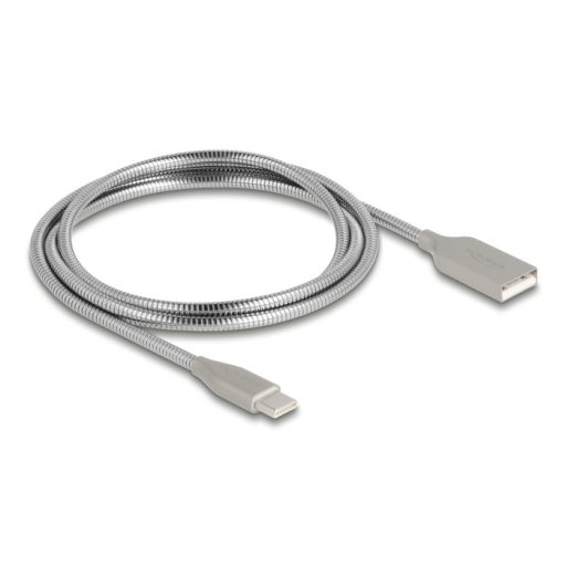 Delock USB 2.0 kábel fém köpennyel USB Type-A dugasz USB Type-C  dugóhoz PD 3.0 60 W 1 m ezüst (81258)