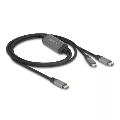 Delock USB-C  Y-kábel 1 x apa - 2 x apa PD 3.0 100 W intelligens tápelosztás 1,2 m (81271)