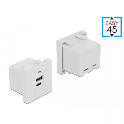 Delock Easy 45 USB töltő port modul 1 x A-típusú és 1 x USB Type-C  csatlakozó felülettel (81313)