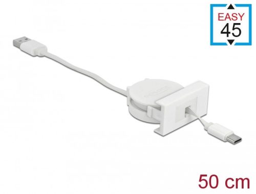 Delock Easy 45 modul USB 2.0 behúzhatós kábel A-típusú USB - USB Type-C  csatlakozókkal fehér (81318)