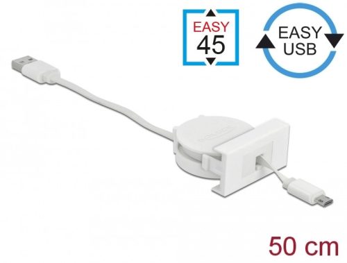 Delock Easy 45 modul USB 2.0 behúzhatós kábel A-típusú USB - Micro-B típusú EASY-USB csatlakozókkal