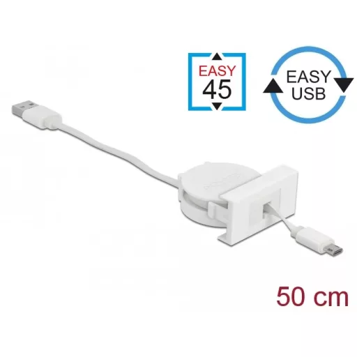 Delock Easy 45 modul USB 2.0 behúzhatós kábel A-típusú USB - Micro-B típusú EASY-USB csatlakozókkal (81319)