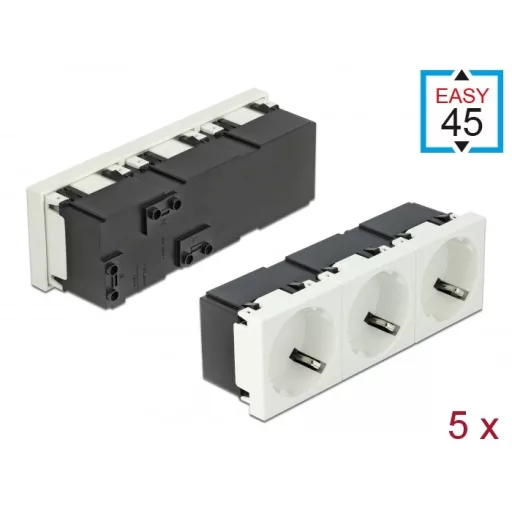 Delock 45 x 45 mm méretű, 3 modulos 45  elrendezésű Easy 45 földelt hálózati csatlakozóaljzat 5 dara (81323)