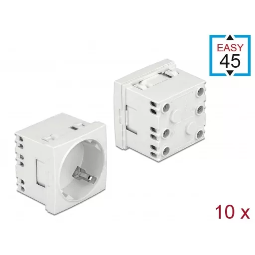 Delock 45 x 45 mm méretű, bővíthető, 45  elrendezésű Easy 45 földelt hálózati csatlakozóaljzat, 10 d (81324)
