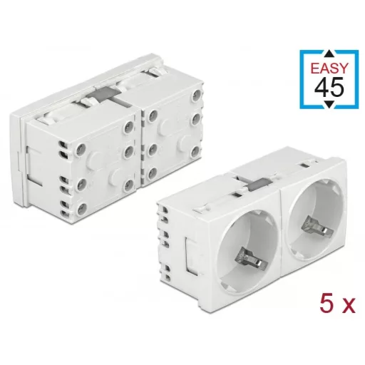 Delock 45 x 45 mm méretű, 2 modulos, bővíthető, 45  elrendezésű Easy 45 földelt hálózati csatlakozóa (81325)