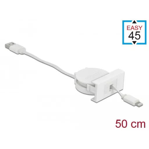 Delock Easy 45 modul USB 2.0 behúzhatós kábel A-típusú USB - 8 tűs Lightning anya fehér (81331)
