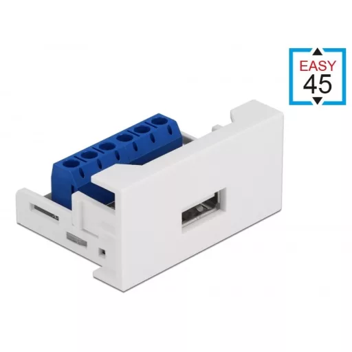 Delock Easy 45 modulos USB 2.0 A-típusú anya csatlakozó   sorkapocs 22,5 x 45 mm-es (81343)