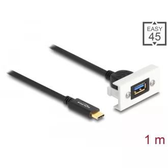   Delock Easy 45 modul SuperSpeed USB 10 Gbps (USB 3.2 Gen 2) A-típusú USB anya - USB Type-C  apa rövid kábellel, 22,5 x 45 mm (81388)