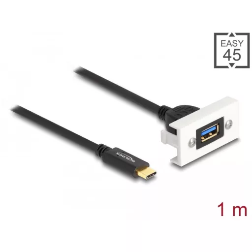 Delock Easy 45 modul SuperSpeed USB 10 Gbps (USB 3.2 Gen 2) A-típusú USB anya - USB Type-C  apa rövid kábellel, 22,5 x 45 mm (81388)