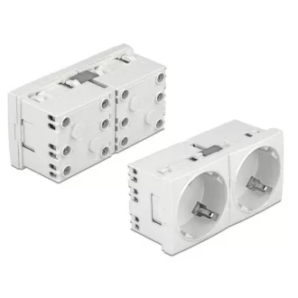   Delock 45 x 45 mm méretű, 2 modulos, bővíthető, 45  elrendezésű Easy 45 földelt hálózati csatlakozóaljzat (81426)