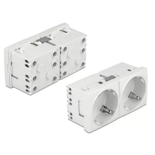 Delock 45 x 45 mm méretű, 2 modulos, bővíthető, 45  elrendezésű Easy 45 földelt hálózati csatlakozóaljzat (81426)