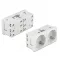 Delock 45 x 45 mm méretű, 2 modulos, bővíthető, 45  elrendezésű Easy 45 földelt hálózati csatlakozóaljzat (81426)