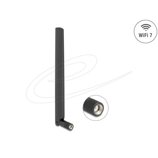 Delock WiFi 7 antenna RP-SMA-dugó 2,0 - 4,4 dBi 17 cm mindenirányú, dönthető csatlakozással (fekete színű) (81452)
