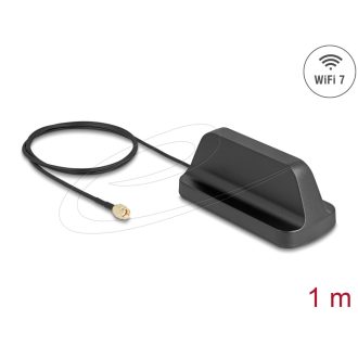   Delock WiFi 7 antenna RP-SMA-dugó 2,5 - 3,6 dBi irányítatlan, mágneses talppal és csatlakozókábellel ULA100 1 m, kültéri, fekete (81453)