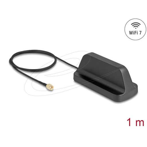 Delock WiFi 7 antenna RP-SMA-dugó 2,5 - 3,6 dBi irányítatlan, mágneses talppal és csatlakozókábellel ULA100 1 m, kültéri, fekete (81453)