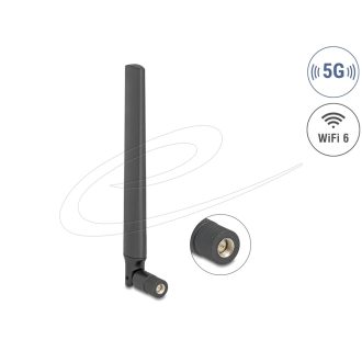   Delock 5G LTE GNSS WiFi 6 antenna SMA-dugó 0,9 - 4,1 dBi 183 mm mindenirányú, dönthető csatlakozással (fekete színű) (81463)