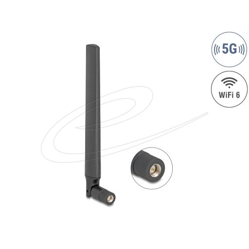 Delock 5G LTE GNSS WiFi 6 antenna SMA-dugó 0,9 - 4,1 dBi 183 mm mindenirányú, dönthető csatlakozással (fekete színű) (81463)