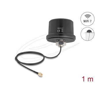   Delock WiFi 7 antenna RP-SMA-dugó 3,1 - 3,5 dBi irányítatlan, csatlakozókábellel ULA100 1 m, tetőre szerelhető, kültéri, fekete (81468)