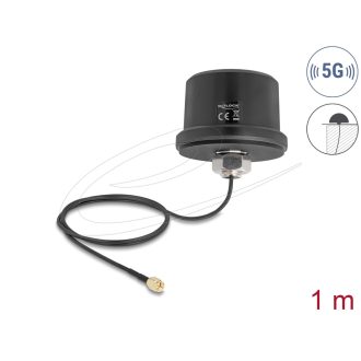   Delock 5G LTE GNSS WiFi 6 antenna SMA-dugó 1,9 - 3,3 dBi irányítatlan, csatlakozókábellel ULA100 1 m, tetőre szerelhető, kültéri, fekete (81469)