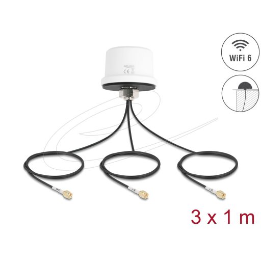 Delock 4G MIMO két sávos, kültéri, fehér WiFi 6 antenna 3 db. SMA apa ULA100, 1 m hosszú, csavarmenetes (81472)