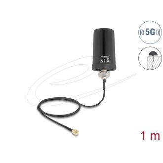   Delock 5G LTE GNSS WiFi 6 antenna SMA-dugó 1,1 - 4,0 dBi irányítatlan, csatlakozókábellel ULA100 1 m, tetőre szerelhető, kültéri, fekete (81473)