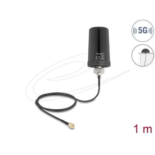 Delock 5G LTE GNSS WiFi 6 antenna SMA-dugó 1,1 - 4,0 dBi irányítatlan, csatlakozókábellel ULA100 1 m, tetőre szerelhető, kültéri, fekete (81473)