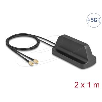   Delock 5G LTE GNSS WiFi 6 MIMO antenna 2 x SMA-dugó 2,1 - 3,0 dBi irányítatlan, mágneses talppal és csatlakozókábellel ULA100 1 m, kültéri, fekete (81485)
