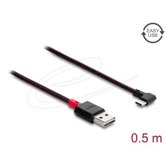   Delock EASY-USB 2.0 kábel A-típusú csatlakozódugó - USB Type-C  csatlakozódugó, ívelt bal / jobb, 0,5 m, fekete (81545)