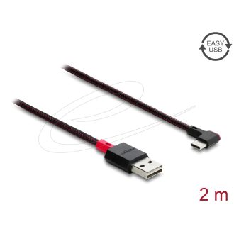   Delock EASY-USB 2.0 kábel A-típusú csatlakozódugó - USB Type-C  csatlakozódugó, ívelt bal / jobb, 2 m, fekete (81547)