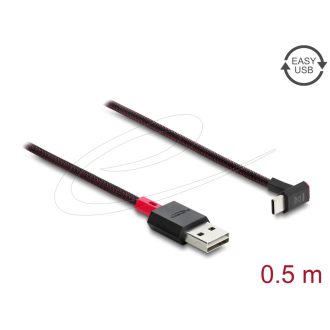   Delock EASY-USB 2.0 kábel A-típusú csatlakozódugó - USB Type-C  csatlakozódugó, ívelt felfelé / lefelé, 0,5 m, fekete (81549)