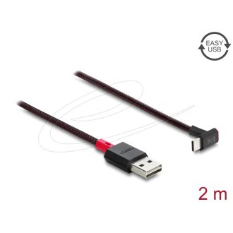   Delock EASY-USB 2.0 kábel A-típusú csatlakozódugó - USB Type-C  csatlakozódugó, ívelt felfelé / lefelé, 2 m, fekete (81551)