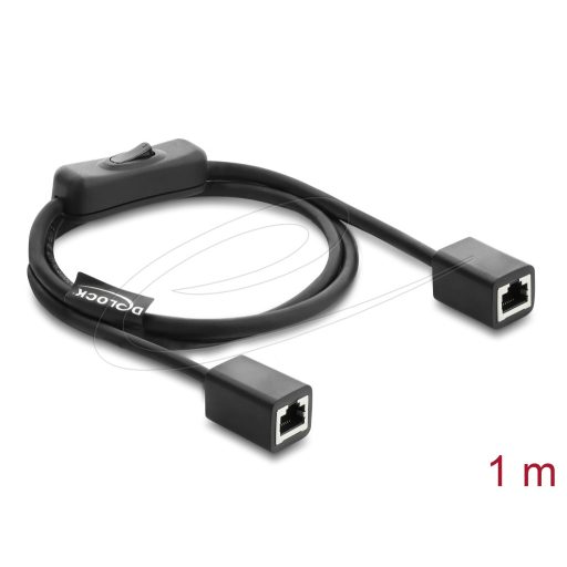 Delock RJ45 kábel, hüvely csatlakozó aljzat, kapcsolóval, Cat.6 F/UTP, 1 m   fekete (81566)