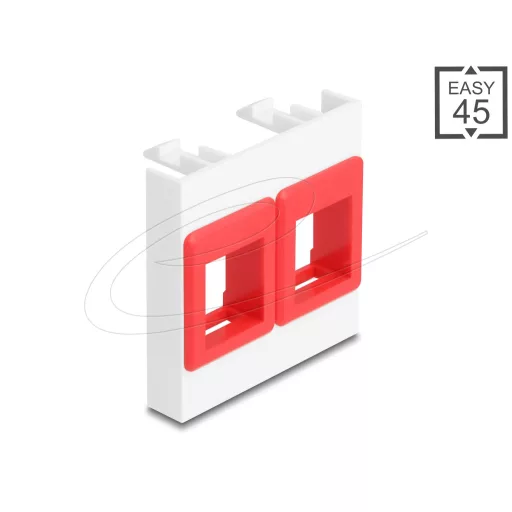 Delock Easy 45 modul két Keystone tartóval, 45 x 45 mm, fehér / piros (81580)
