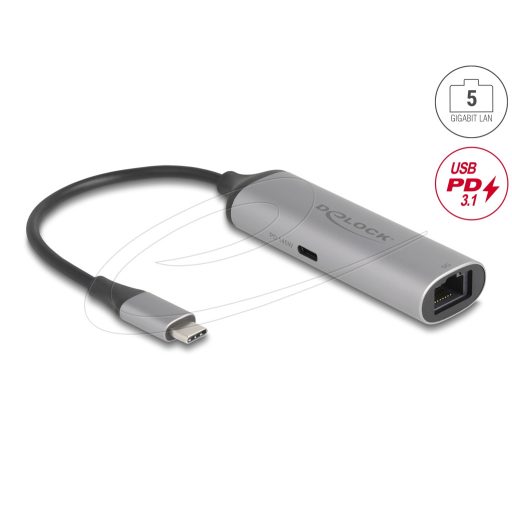 Delock USB Type-C  hálózati adapter 5 Gigabit LAN 1 x RJ45 tápszolgáltatóval PD 3.1 140 watt (81591)