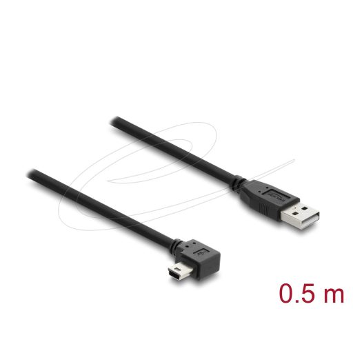 Delock USB 2.0 kábel A-típusú csatlakozódugó - Mini-B típusú csatlakozódugó, jobbra hajlítva, 0,5 m (81650)